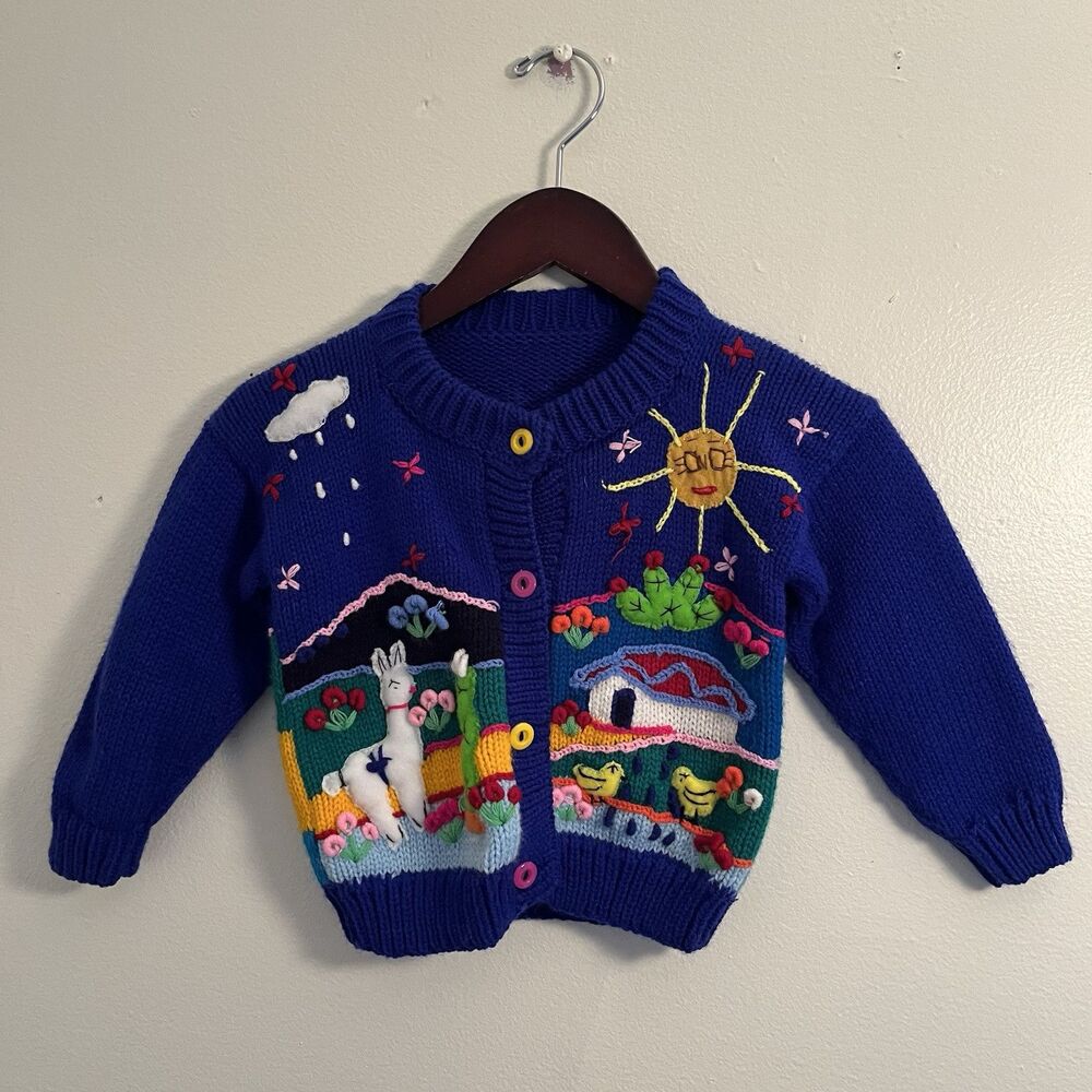 Colorful Embroidered Kids Sweater Cardigan